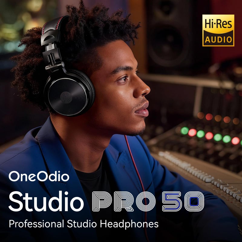 OneOdio Hi-Res Over Ear Headphones for Studio Monitoring and Mixing, Sound Isolation, Protein Leather Earcups, 50mm Driver Unit, Wired Headphones for AMP Guitar Keyboard (Pro-50 Black) - Image 2